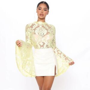 A Night Downtown Mesh Bodysuit - Yellow